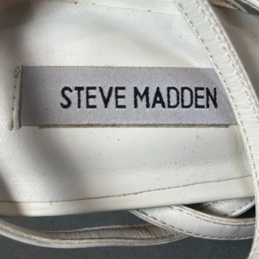 Steve Madden Alaina White Sandals 3” heels Ankle Straps size‎ 10